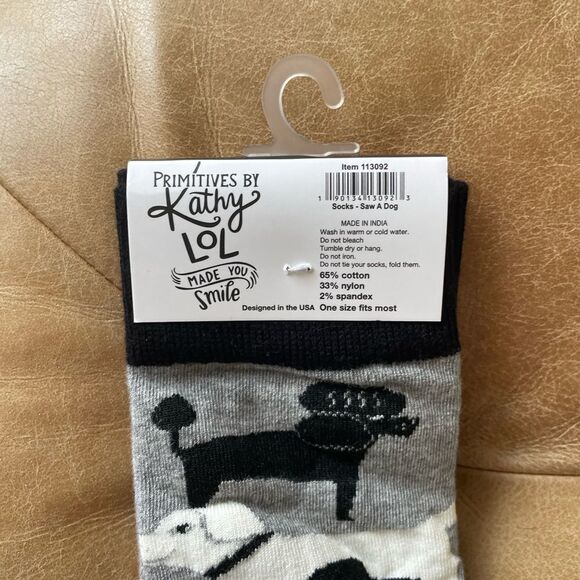 Primitives by Kathy LOL socks “ sorry I’m late I saw a dog” grey black socks - Picture 5 of 6